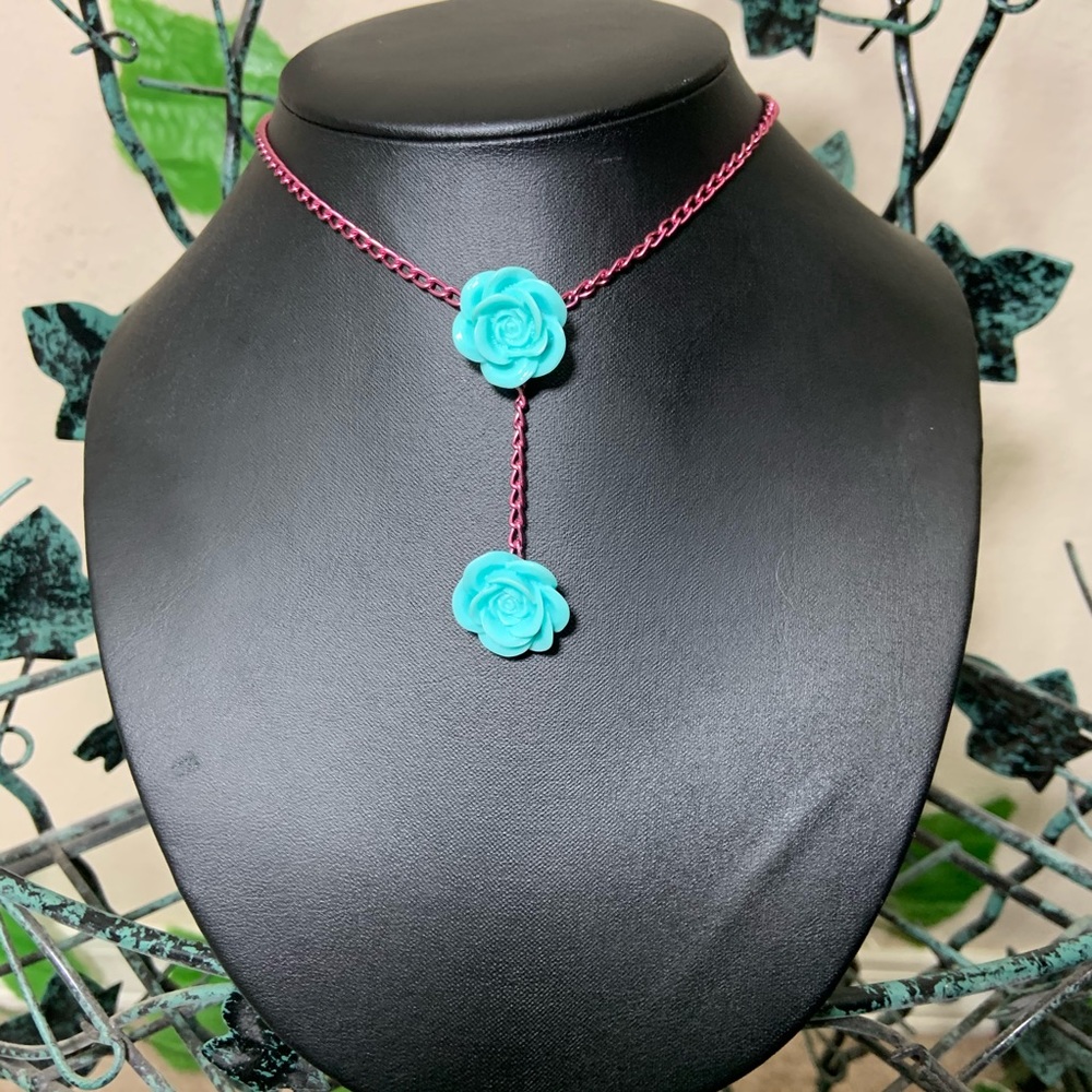 Blue Rose Flower Fairy Necklace Nww